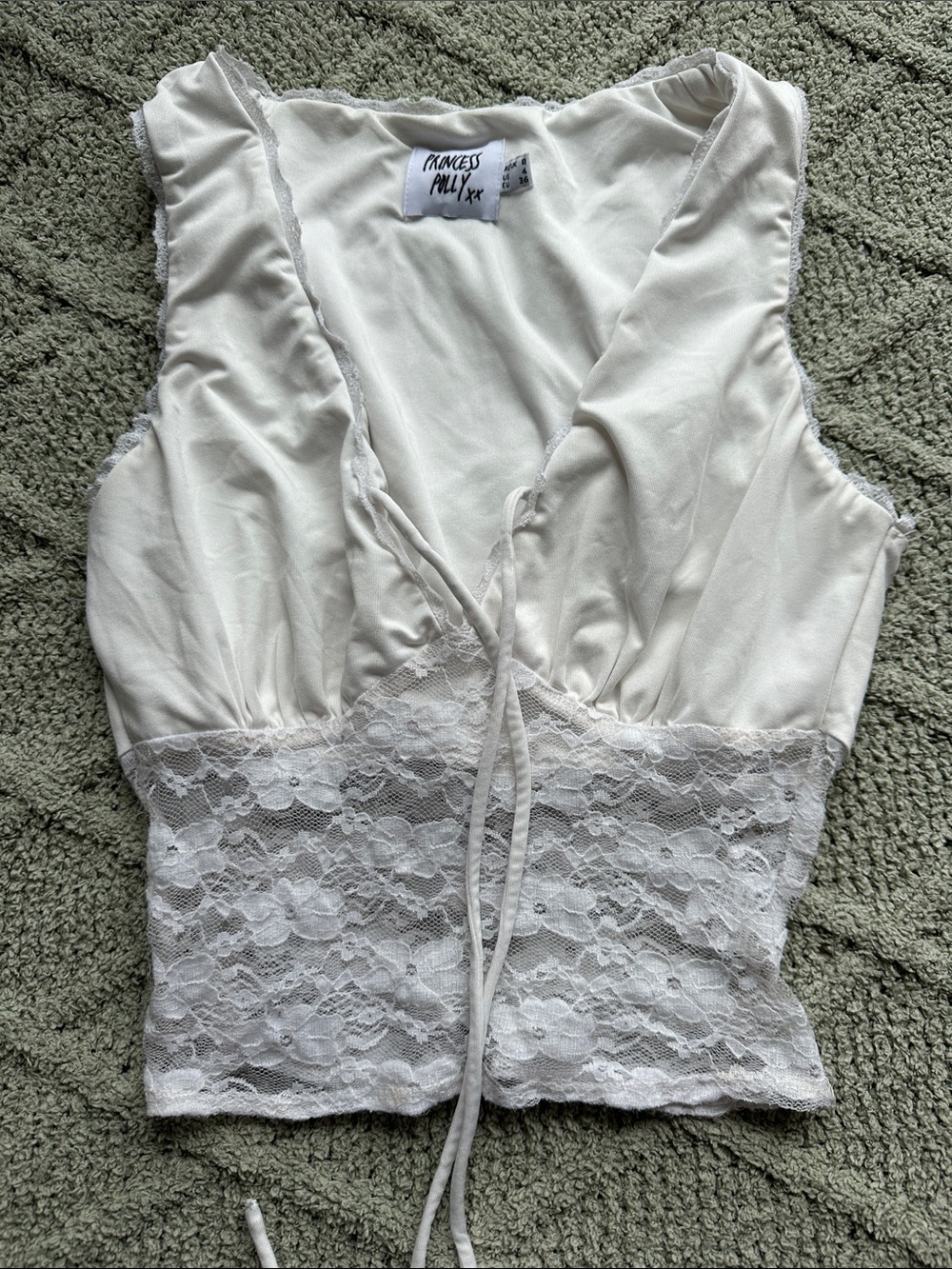 Princess Polly Cream Lace Tie-Front Crop Top